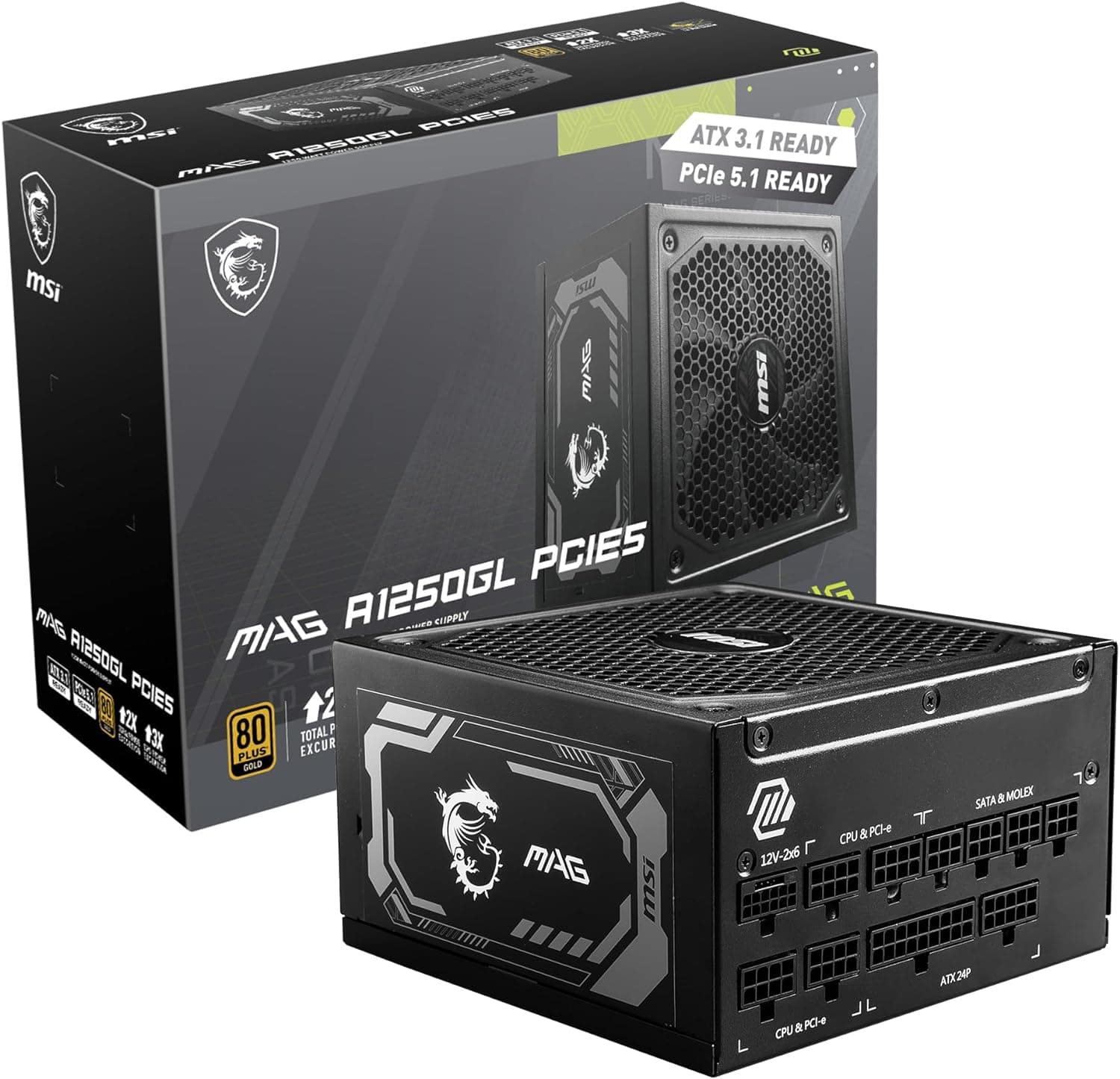 MSI MAG A1250GL PCIE5 Power Supply – 1250W 80+ Gold Fully Modular